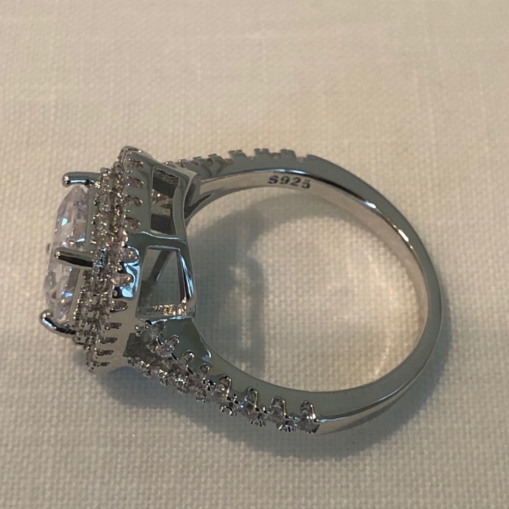 925 Stamped Sterling Silver Diamond Engagement Ring - Picture 8 of 9